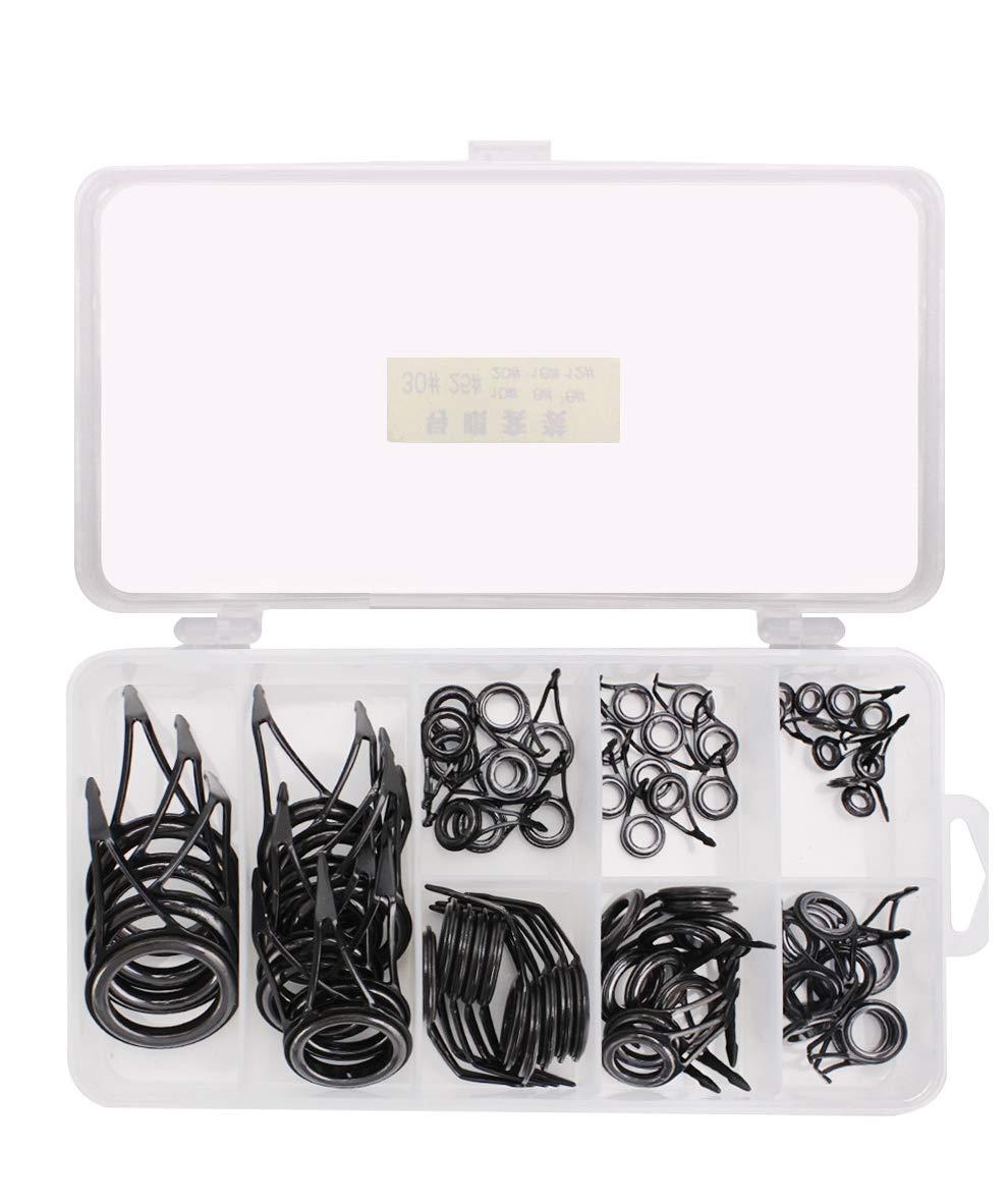 VOANZO 75pcs Fishing Rod Repair Kit - Spinning & Casting - Rod Tip & Guide Replacement Set - Steel & Ceramic Rings