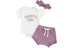 DNOMAID YZARC Daddy's Girl Baby Clothes Newborn Short Sleeve Romper Ribbed Shorts Headband Sets 3Pcs Infant Summer Outfits