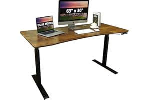 bilbil Dual Motor Electric Standing Desk, 63 x 30 Inch Height Adjustable Sit Stand Table with Splice Board, Stand up Home Office Desk, Black Frame/Rustic Brown Top