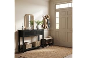43 Inch (109cm) Fluted Entryway Table with 2 Drawers, Modern Wooden Console Table for Entryway, Slim Sofa Table Behind Couch 