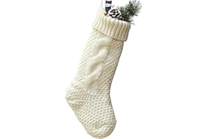 TECHCITY 18" Large Size Cable Knit Christmas Stockings,Unique Burgundy Xmas Stocking Decorations for Family Holiday Season Decor (White)