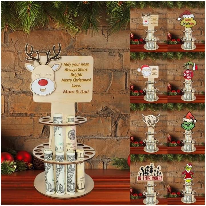 Tree Stands - Christmas Unique Money Holder Handmade Wooden Tree Snowman Money Cake Box Christmas Desktop Ornaments Funny Gift for Family