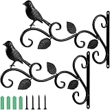 Lanjue 2 Pcs Hanging Basket Hooks Black Solid Steel Wall Mount Bracket