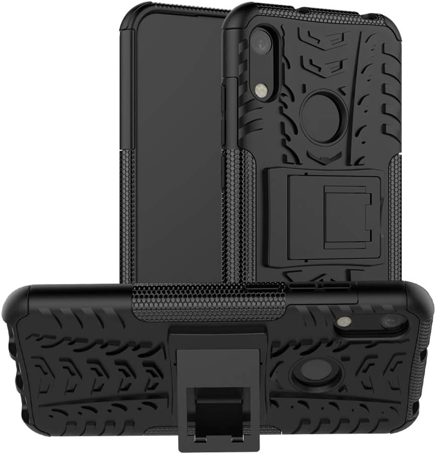 HAOYE Case for Huawei Y6s Case, Rugged TPU/PC Double Layer Hybrid Armor Cover, Anti-Scratch PC Back Panel + Shockproof TPU Inner Protective + Foldable Holder. Black