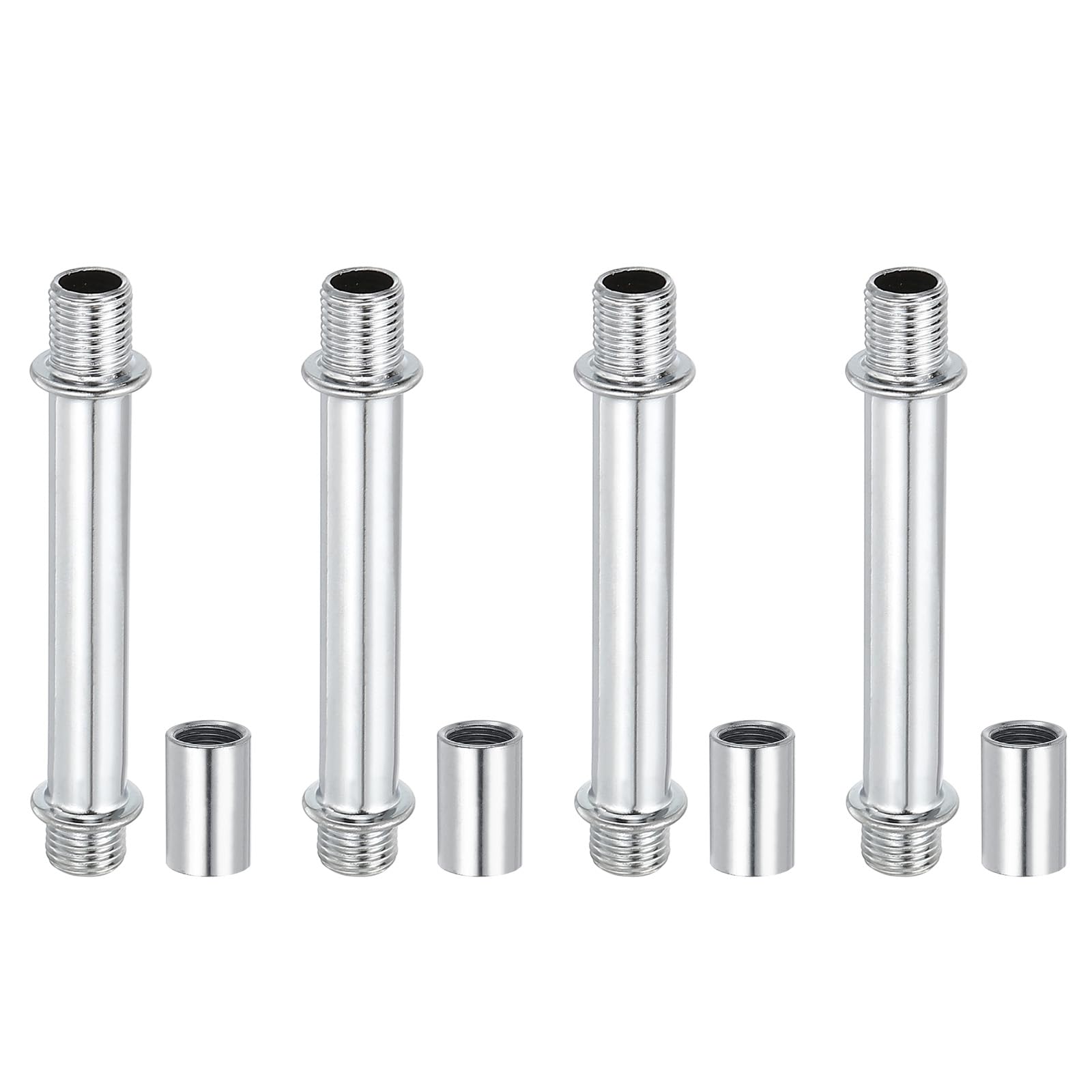 PATIKIL Straight Pipe Lamp Stems Rod Kit, 4Set M10 Carbon Steel 70mm(2.76") Long Double End Thread Rod with Coupling Nuts Sleeve Connector for Table Lamps Chandeliers, Silver Tone