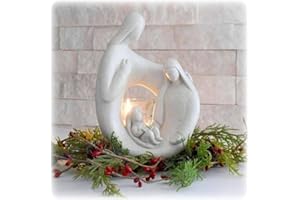 Nativity Sets for Christmas Indoor Statue with LED Tealight Candle Holder Contemporary Style Decoration Holy Family Figurine 