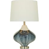 Deco 79 Glass Room Table Lamp Gourd Style Base Accent Lamp with Drum Shade, Lamp 14" x 14" x 24", Blue