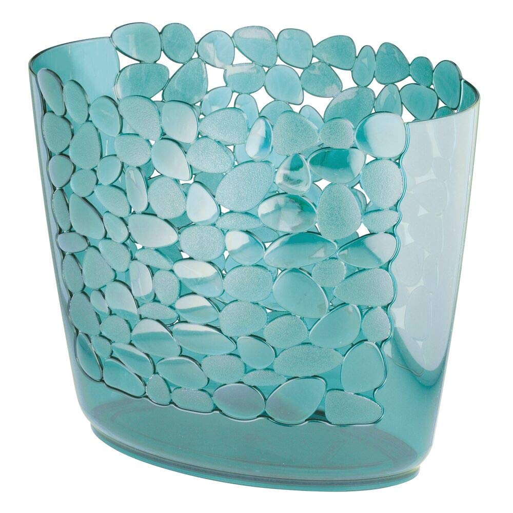 mDesign Decorative Oval Trash Can Wastebasket, Garbage Container Bin for Bathrooms, Powder Rooms, Kitchens, Home Offices - Pebble Design - Blue