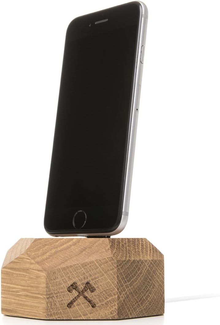 WOODCESSORIESDocking Station Compatible with Lightning iPhones, Made of Solid Wood - EcoDock (Oak)