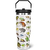 Jizrecly 30 oz Frog Tumbler With Handle and Straw, 30oz Flip Straw Tumbler Insulated Coffee Travel Mugs Cup Water Bottle Gifts for Frog Lovers Women Girls