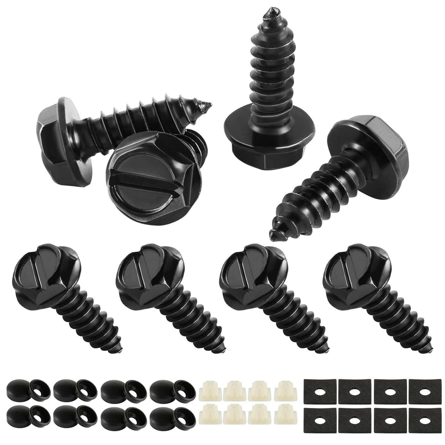 Photo 1 of LivTee Rustproof License Plate Screws for Securing License Plates Frames and Covers on Cars and Trucks, 8 Sets Premium Stainless Steel Self Tapping Mounting Bolts (Black Zinc Plated)