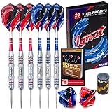Ignat Games Steel Tip Darts - Professional Darts with Aluminum Shafts and Different Style Flights + Dart Sharpener + Case (6 Silver Shadow)