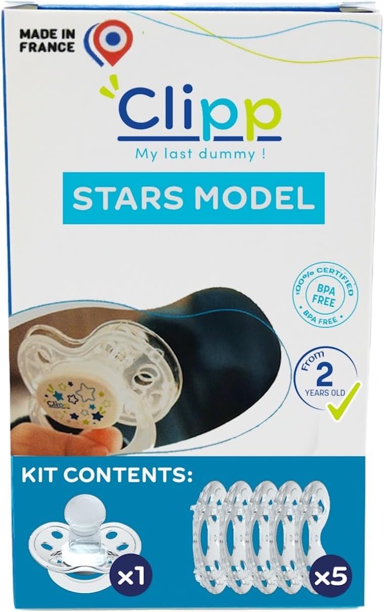 CLIPP - Weaning Kit - Star Weaning Dummy + 5 Shields for Gradual Discontinuation + Instructions - Step-by-Step, Easy and Gentle Weaning - Patented Device - Made in France - Suitable from Age 2