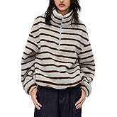Adoeren Women Stripe Half Zip Fleece Pullover Jacket Turtleneck Winter Lightweight Sweatshirt Fuzzy Outwear Coat