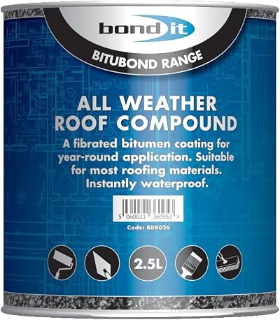 Bond It All Weather Roofing Compound 2.5L Waterproof Coating Asphalt Felt Metal