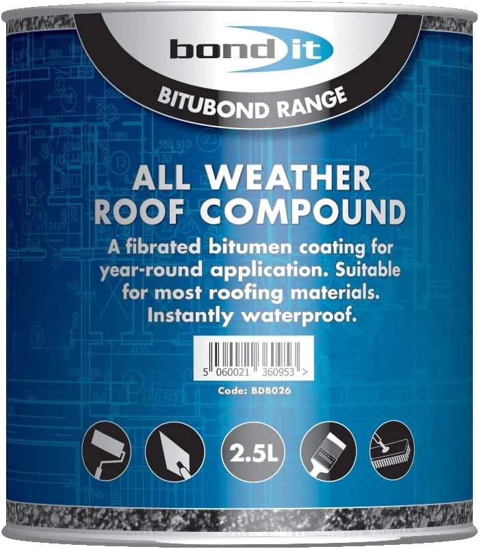Bond It All Weather Roofing Compound 2.5L Waterproof Coating Asphalt Felt Metal