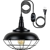 HMVPL Plug In Hanging Light Fixtures, Black Cage Plug In Pendant Light, Metal Outdoor Chandelier for Gazebo Porch, industrial Farmhouse Hanging Lamp for Kitchen Island Dining Room Bedroom Sink Hallway