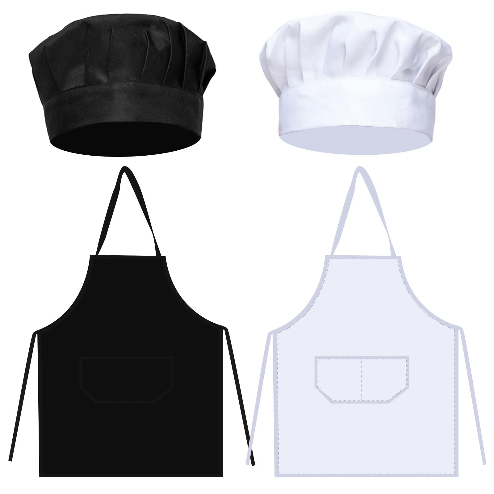 FUIPVGI 4 Pcs Chef Outfit Set, Adult Chef Hat and Apron with 2 Pockets, Suitable for Home Kitchen, Gardening, Cafes, Baking, School Outdoors (White, Black)