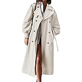 Tankaneo Womens Long Trench Coat Fall Fashion Oversized Double Breasted Lapel Overcoat Outerwear with Belt