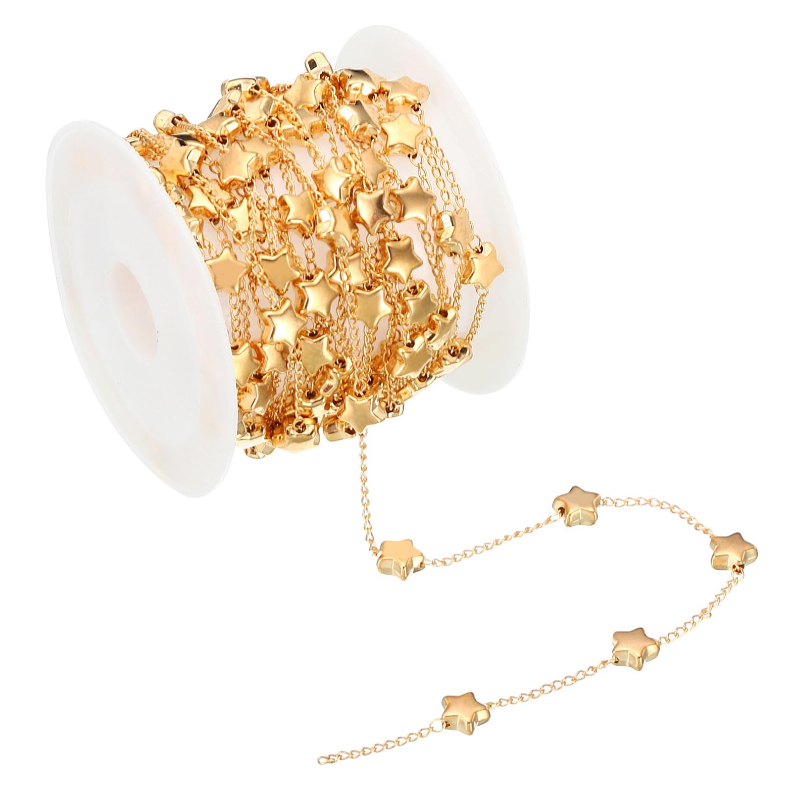 PATIKIL 9.8 Feet Star Beading Chain with Spool, Beaded Chain Link for Jewelry Making DIY Necklace Bracelet Accessories, Golden