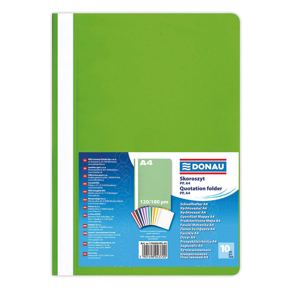 DONAU 1702001PL-41 Plastic File Folder A4 Light Green Plastic Made of Eco PP Film 120/180 µm with Transparent Lid for Office and School Capacity Approx. 200 Sheets Pack of 10