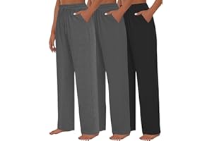 Kivdol 3 Pack Womens Yoga Sweatpants Wide Leg Lounge Pajamas Pants Drawstring Workout Comfy Joggers Sweatpants Pants Pockets