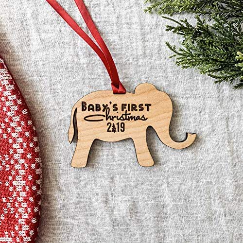 Babys First Christmas 2019 Wooden Elephant Ornament Handmade