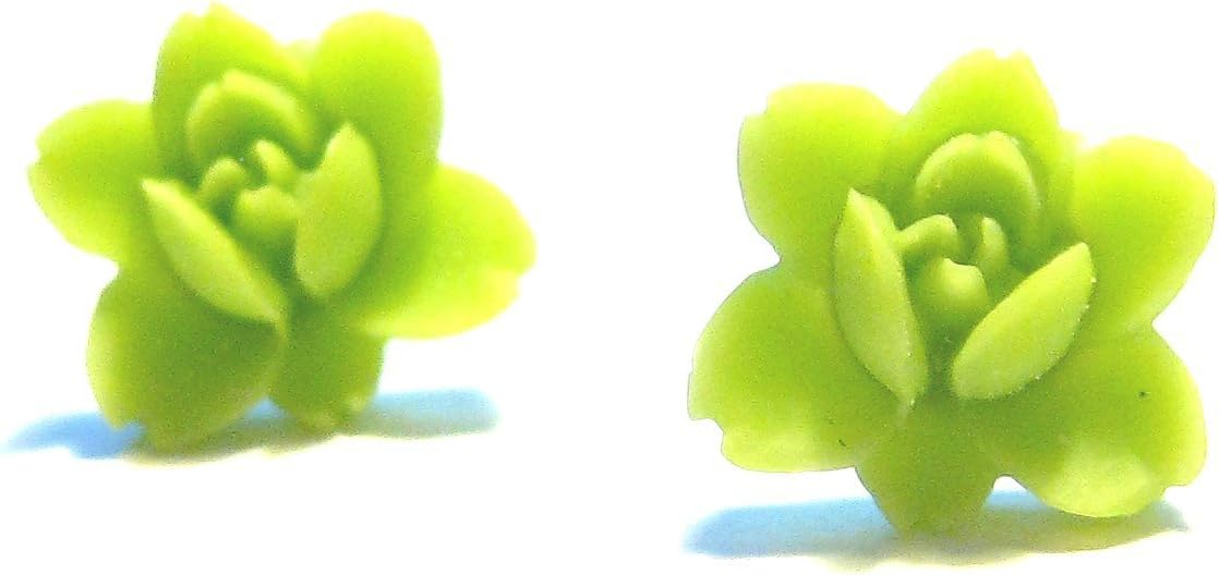 Wasabi Green Rose Earrings - Romantic Roses - Flower Studs