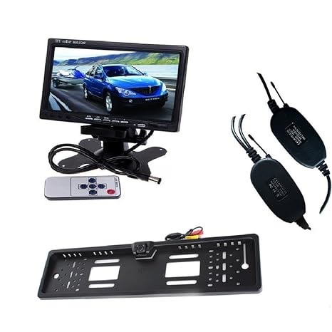 LARS360 Nummernschild Kamera Auto Fahrzeug Rückfahrkamera Backup Kamera 4 LED Nachtsicht mit 7 inch TFT Farb LCD Monitor Einp