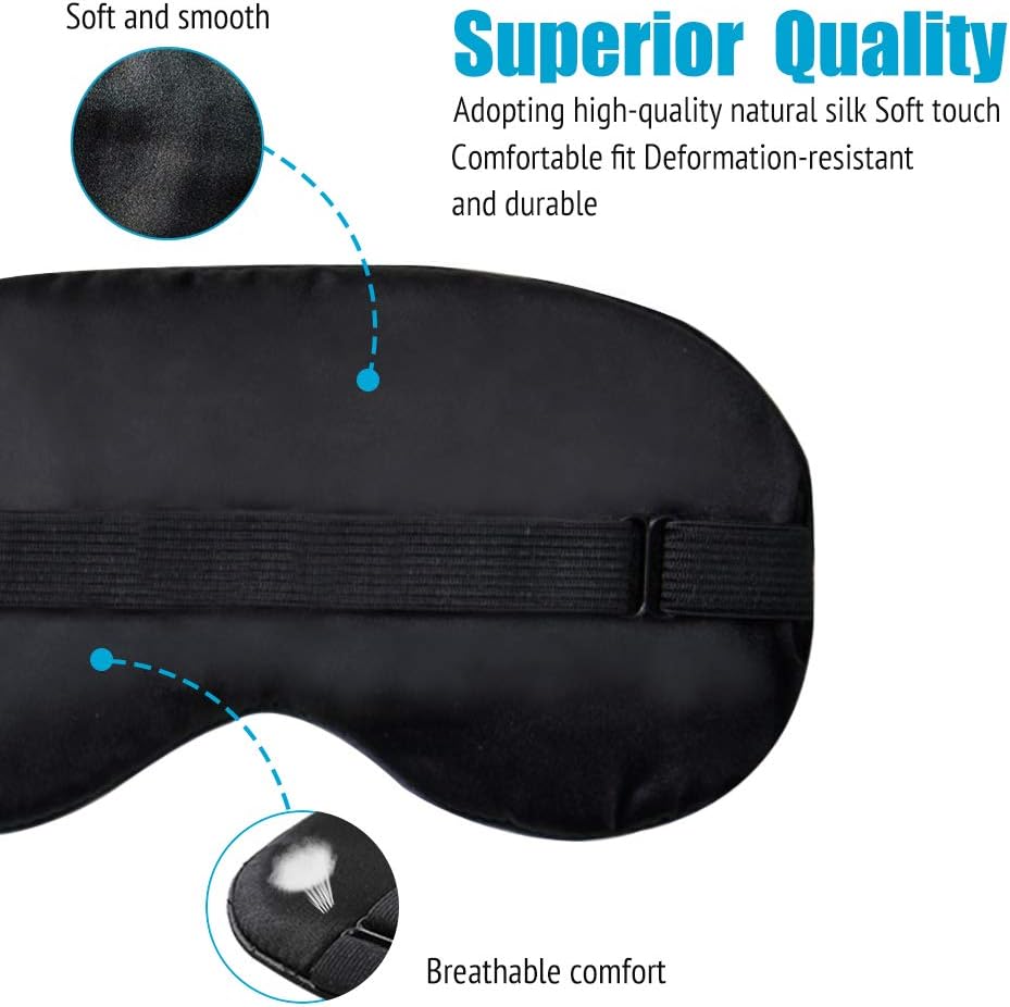Sleep Mask Night Cover Eye Sleeping Silk Satin Masks for Women Men, Blindfold for Airplane Travel Adjustable Strap (Black): Health & Personal Care