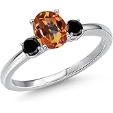 Gem Stone King 14K White Gold Ecstasy Mystic Topaz and Black Diamond Engagement Ring For Women | 1.20 Cttw | Oval 7X5MM | Gemstone November Birthstone
