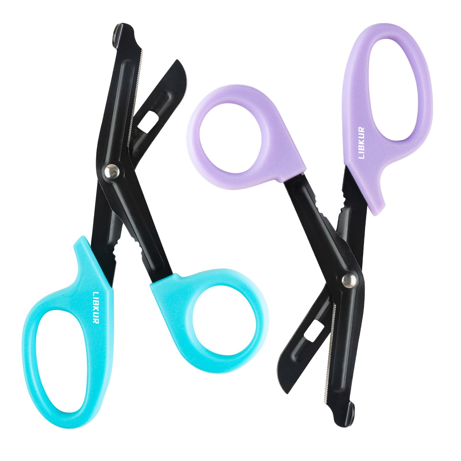 LIBKUR Medical Scissors Trauma Shears for ER Nurse Premium Quality Stainless First Aid Scissors 7.5" Fluoride Coated Non-Stick Blades (Purple Blue)