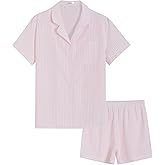 Latuza Women's Seersucker Cotton Summer Pajama Set Button Down Pj Set