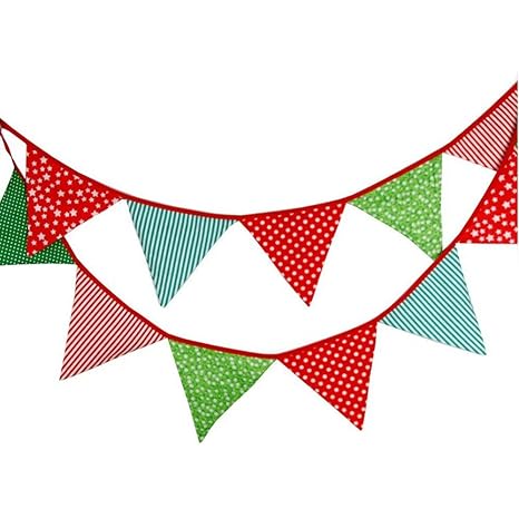 G2PLUS Schöne Wimpelkette 3.3M Wimpel Girlande mit 12 Wimpeln in Dreiecksform für Kindergeburtstagsfeier; Weihnachtsfest