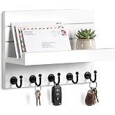 HONJIN Key Holder Wall Mount with Shelf and 5 Sturdy Key Hooks (White) | Key and Mail Holder Wall Mount, Wooden Entryway Organizer and Decorative, Easy Installation, 10*3.8*6.85 Inch
