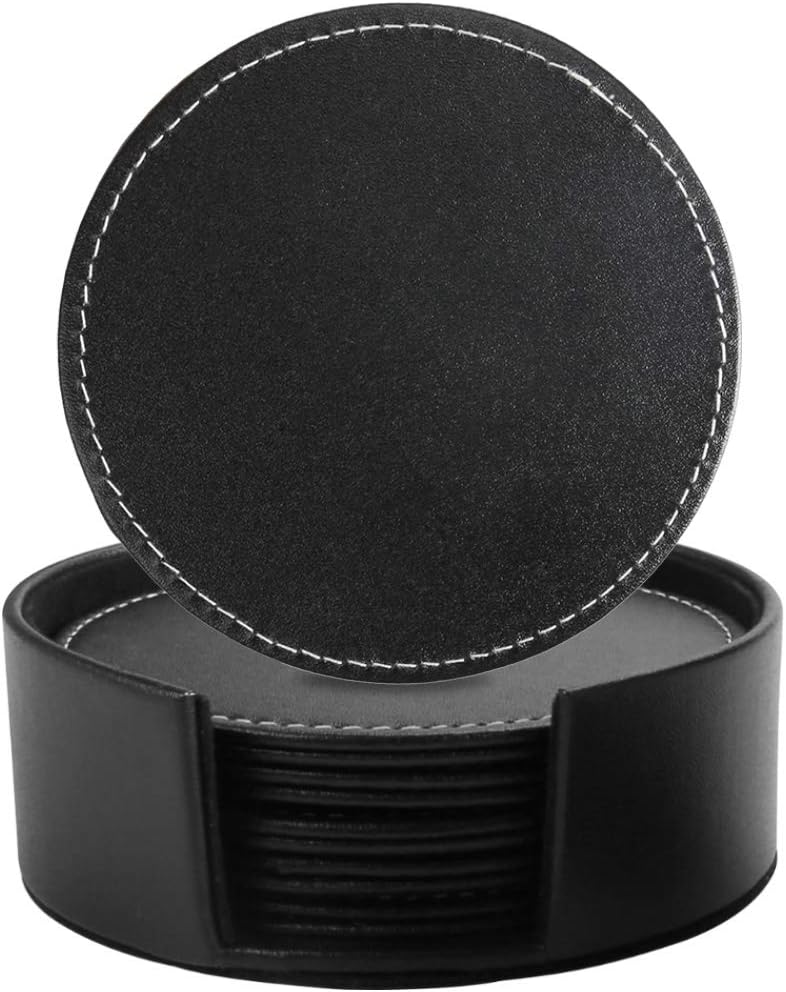 Leather Coasters for Drinks with Holder Set of 6,Coffee Mats Protect Furniture from Hot or Cold Water Marks & Damage