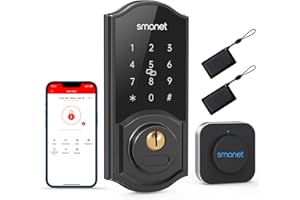 WiFi Door Lock - SMONET Remote Control Smart Deadbolt, Keyless Entry Keypad Digital Locks for Rental Airbnb, Bluetooth Auto Lock with Hub, Work with Alexa, APP, Code,Key,Fobs for Front Door, Black