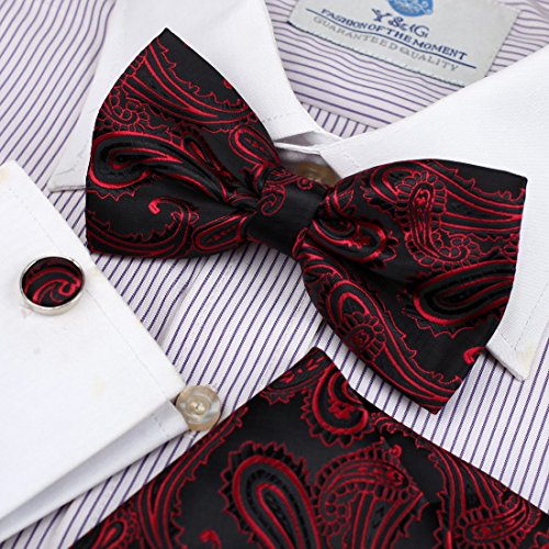 DBC3B01K Black Fuchsia Patterned Winter For Boyfriend Woven Microfiber Pre-tied Bow Tie Hanky Cufflinks Manufacturers By Dan Smith
