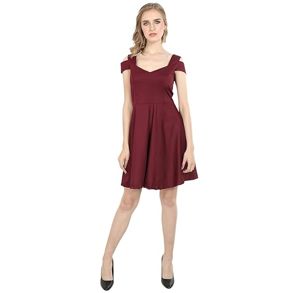 fit and flare maroon dress