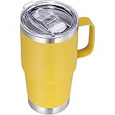 VEGOND 20 oz Tumbler with Handle Lid and Straw, Stainless Steel Insulated Travel Coffee Mug Spill Proof Double Wall Metal Tumbler Cup Keeps Drink Hot and Cold, Yellow 1 Pack