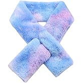 Kids Winter Rainbow Scarf Gradient Cross Tie Collar Fluffy Fur Plush Shawl Wrap Neck Warmer for Toddler Girls Boys