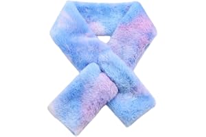NEWFANCY Kids Winter Rainbow Scarf Gradient Cross Tie Collar Fluffy Fur Plush Shawl Wrap Neck Warmer for Toddler Girls Boys