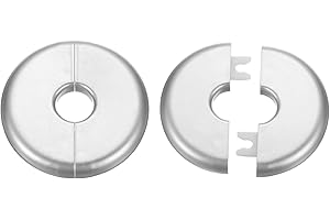 HARFINGTON 2pcs Wall Split Flange 17mm/0.7" Self-Adhesive Plumbing Cover Plates ABS Plastic Round Escutcheon Plate Buckle Design for Water Pipe Bathroom Kitchen Decoration, Silver Tone