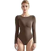 SUUKSESS Women Crew Neck Long Sleeve Bodysuit Sexy Thong Bodysuit Shirts