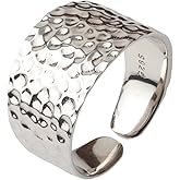 Kakikaki Hammered Sterling Silver Handmade Wide Band Statement Ring, Adjustable to Sizes 9-14