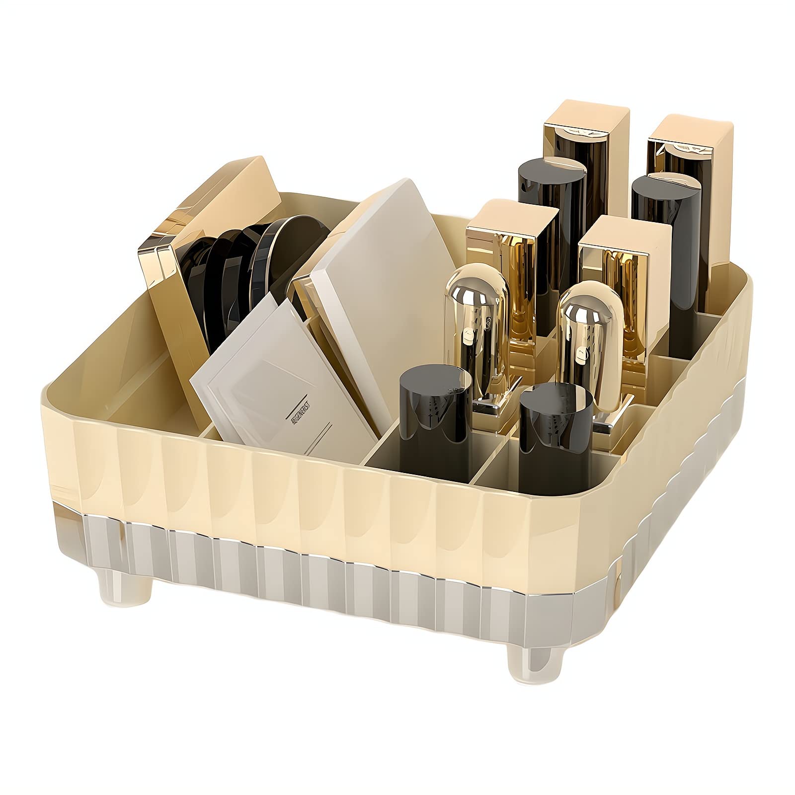 wordmouk Makeup Organiser Compartment Divided Lipstick Organiser Lipstick Storage 12 Slots Cosmetic Storage for Vanity Eye Shadow Jewelry Cosmetics Holder Display Case Cream-white