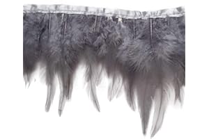 Shekyeon 2yards Rooster Hackle Feather Trim Fringe for DIY Clothing Craft Dress Decoration(Grey)