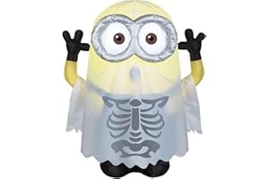 Gemmy 3.5 Ft Minion Dave in Ghost Skeleton Costume Halloween Airblown Inflatable Minions