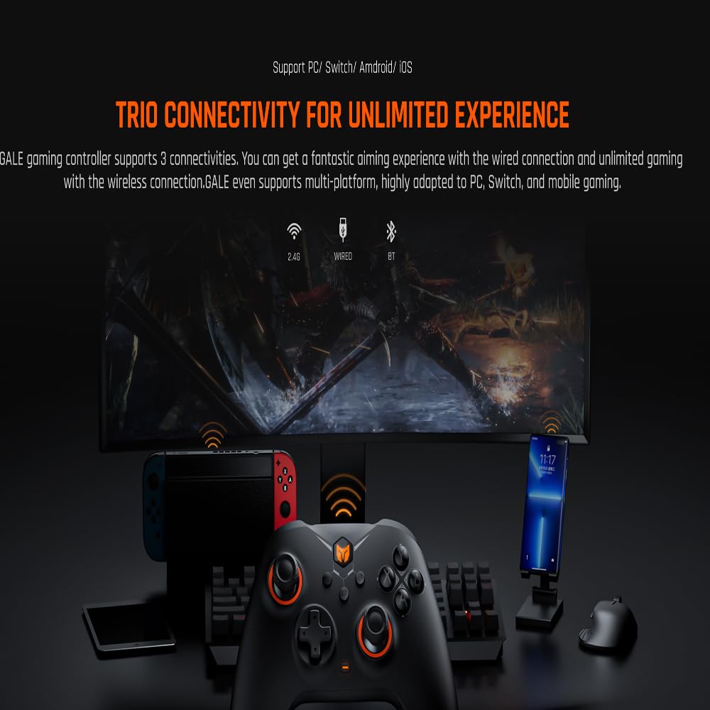 BIGBIG WON Wireless Controller Gale PC Controllers Motion Aiming, Hall Trigger, 4 Custom Buttons, App Control Game Controller for PC/Switch/iOS/Android Wireless Gaming with Charging Dock(Black)