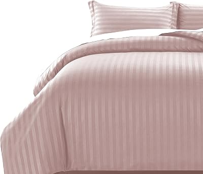 MOONLIGHT20015 King Size Duvet Cover Set Reversible Stripes Satin Bedding Peach